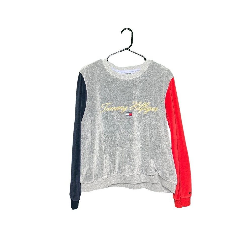 EUC TOMMY HILFIGER FLEECE PULLOVER SZ L CASUAL RETRO VELVET
